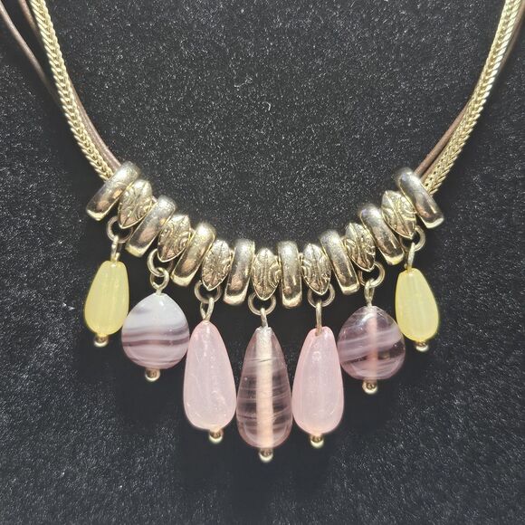 Unbranded Jewelry - Gold Tone Layered Pink Purple Beaded Necklace 15-17"